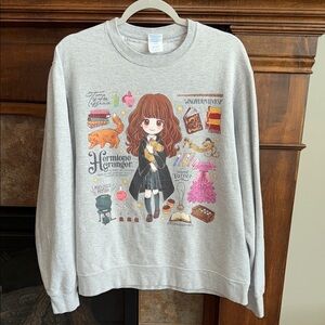 Adorable Hermione Granger favorite things Harry Potter gray sweatshirt size L